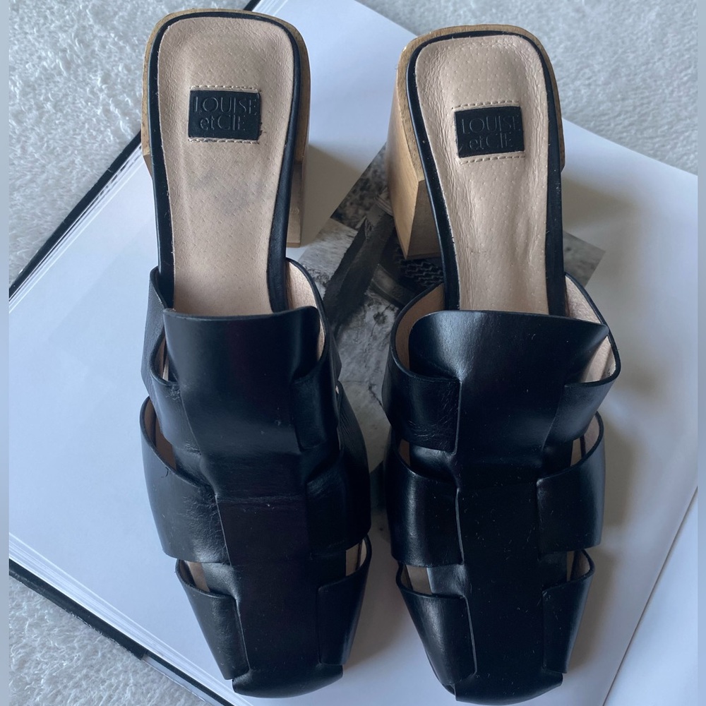Louise et Cie Nakita Block Heel Fisherman Mule - Black Leather 7.5M - Picture 4 of 14